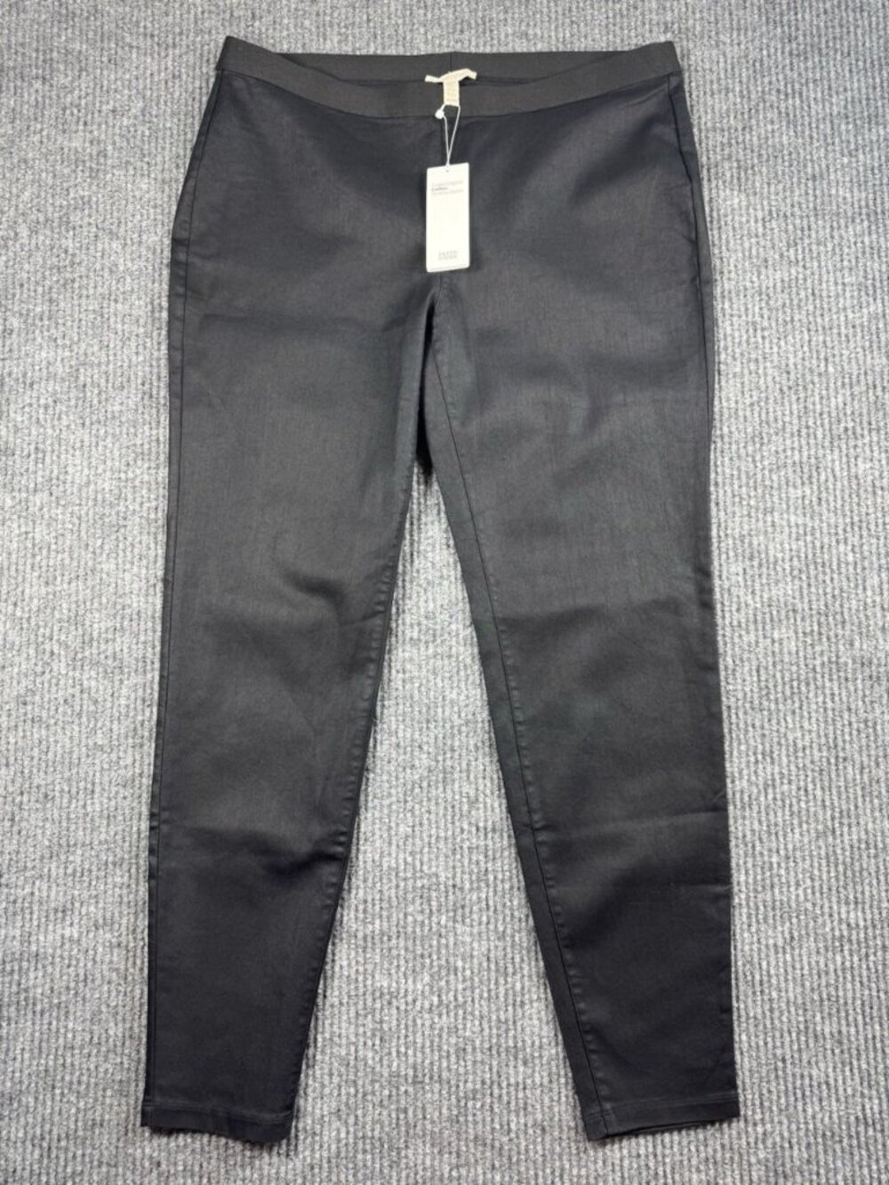 Eileen Fisher Leggings Womens Petite Large PL Black Coated Organic Cotton Denim